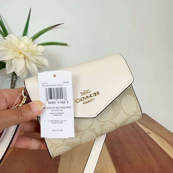 NWT Coach Mini Envelope Wallet With‎ Strap In Signature Canvas - Picture 7 of 9